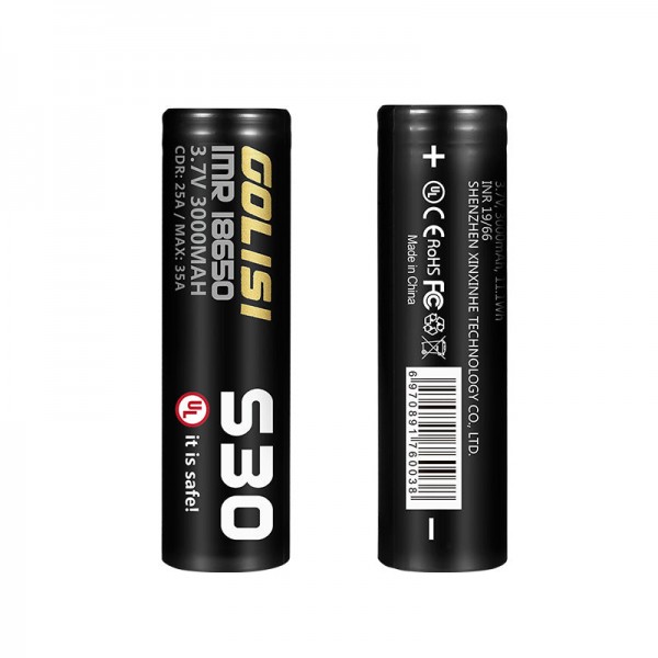 GOLISI IMR S30 18650 3000mah 35A Battery UL Edition 2pcs